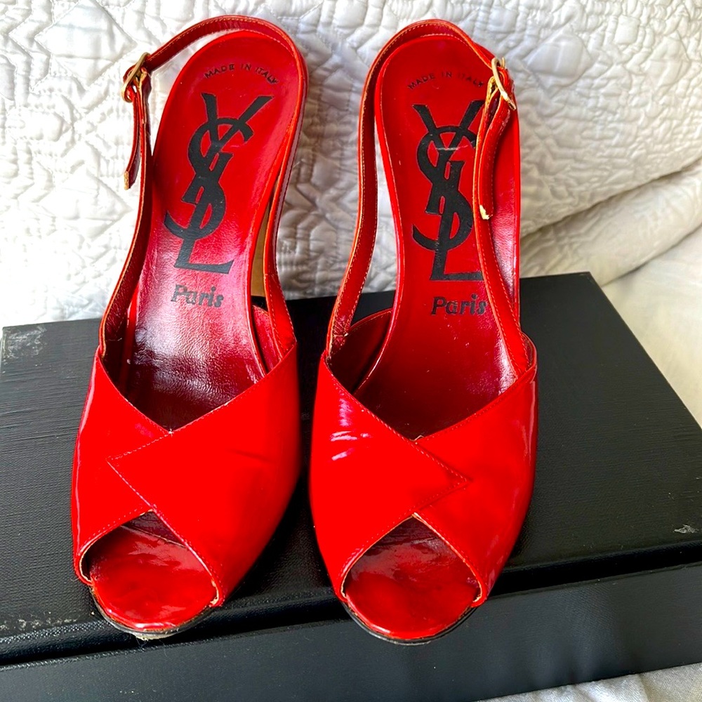 ***SOLD***YSL Lipstick Red Peep Toe Heels